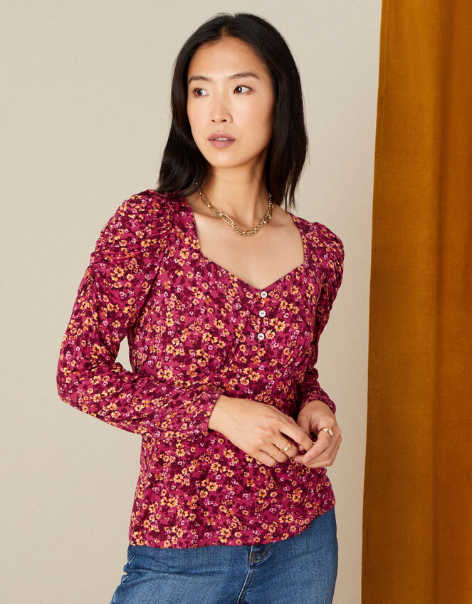 Dee Dee Ditsy Floral Top, Red (RED), large