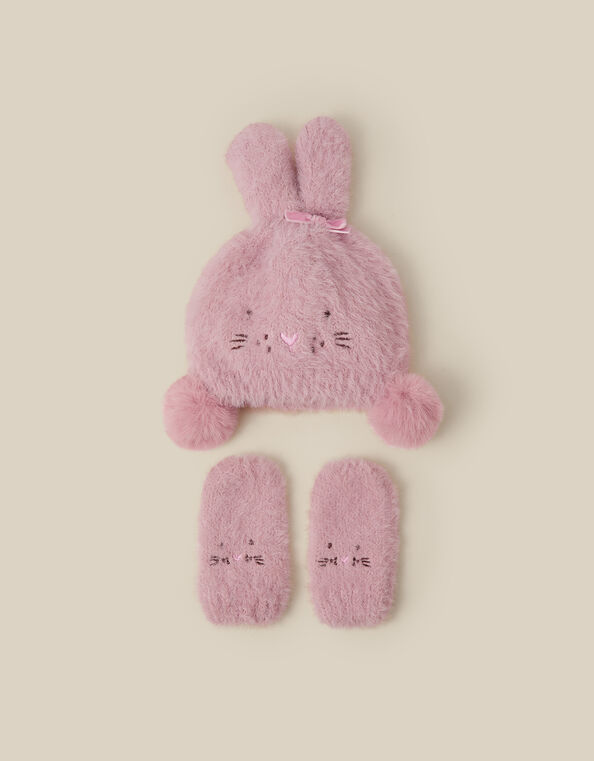 Baby Bunny Beanie Hat & Mittens Set, Pink (PINK), large