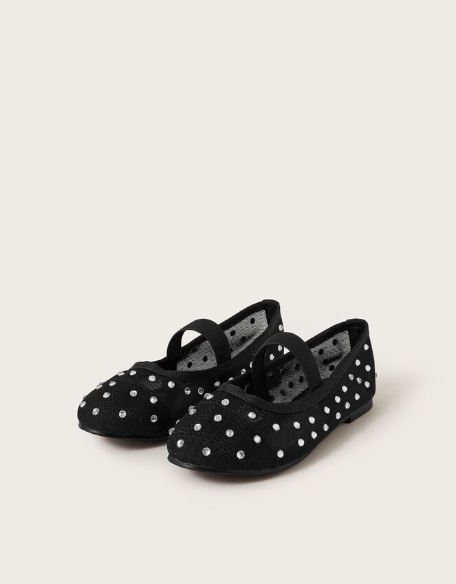 Diamante Mesh Ballet Flats, Black (BLACK), large