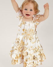 Baby Foil Floral Print Tiered Dress, Ivory (IVORY), large