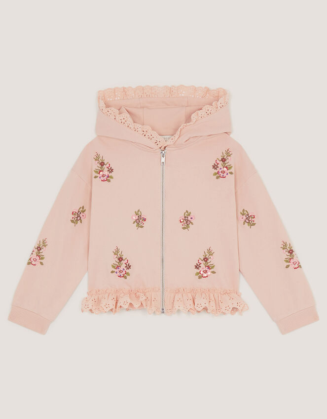 Floral Embroidered Broderie Hoodie, Pink (PINK), large