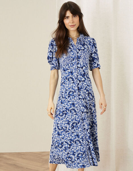 Darella Ditsy Print Jersey Shirt Dress  Blue, Blue (BLUE), large