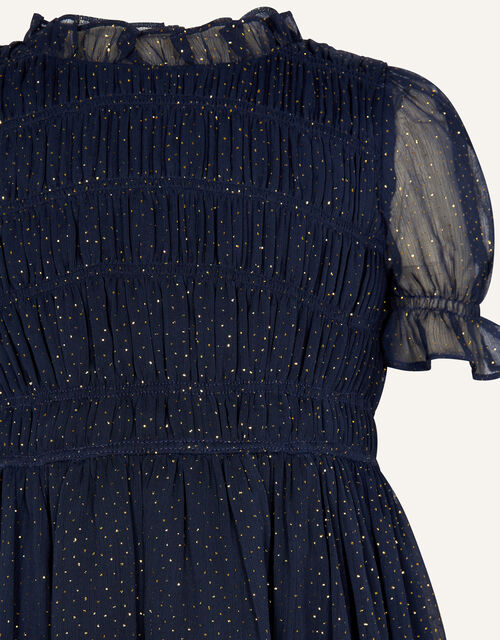 Shirley Shirred Chiffon Dress, Blue (NAVY), large