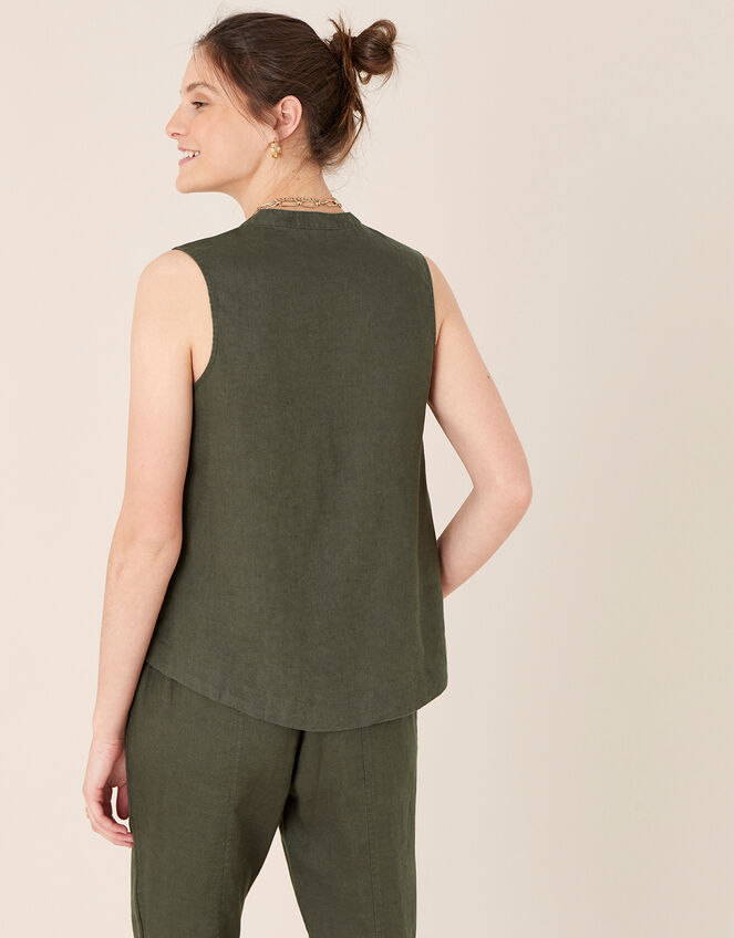 Jasmine Tank Top in Pure Linen, Green (KHAKI), large
