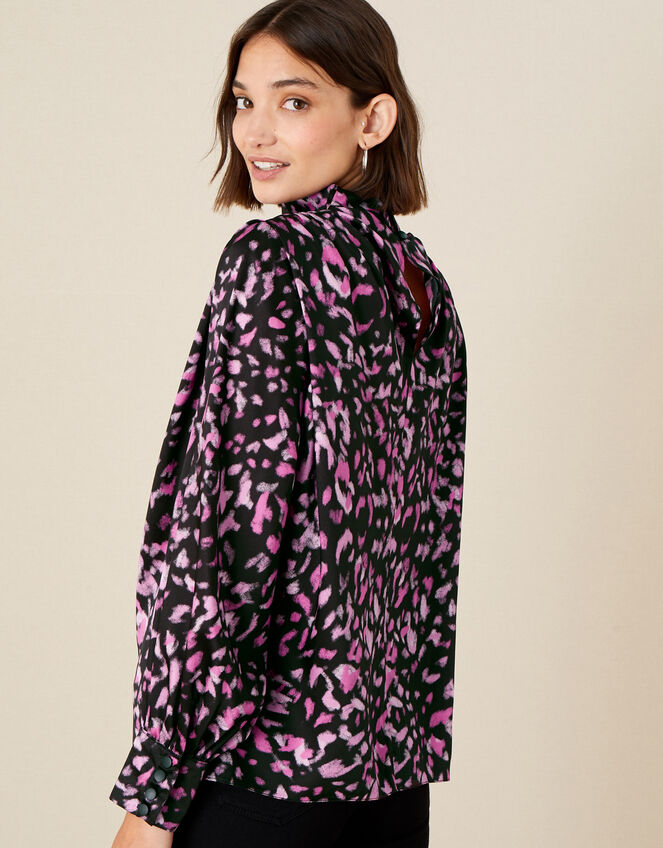 Niya Animal Cowl Neck Blouse, Black (BLACK), large