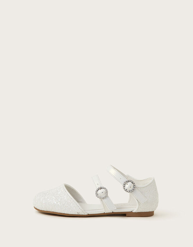 Glittery Two Strap Ballet Flats, Ivory (IVORY), large