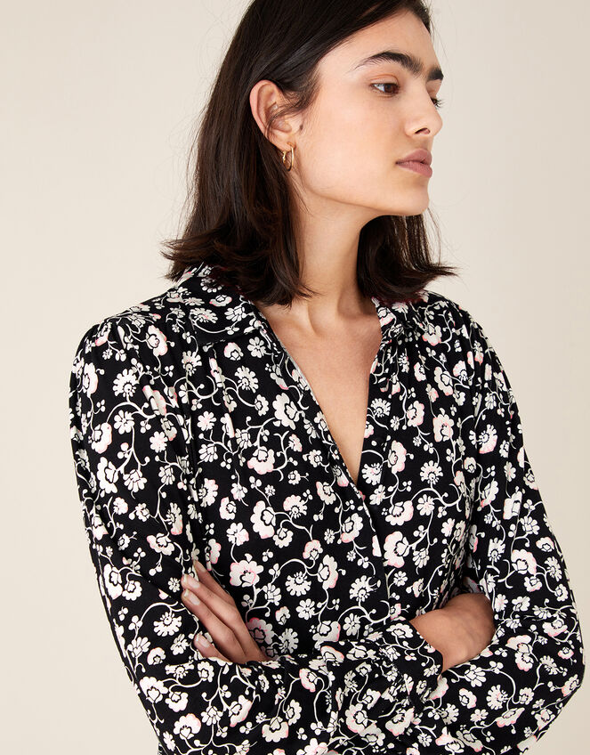 Leigh Floral Shirt with LENZING™ ECOVERO™, Black (BLACK), large