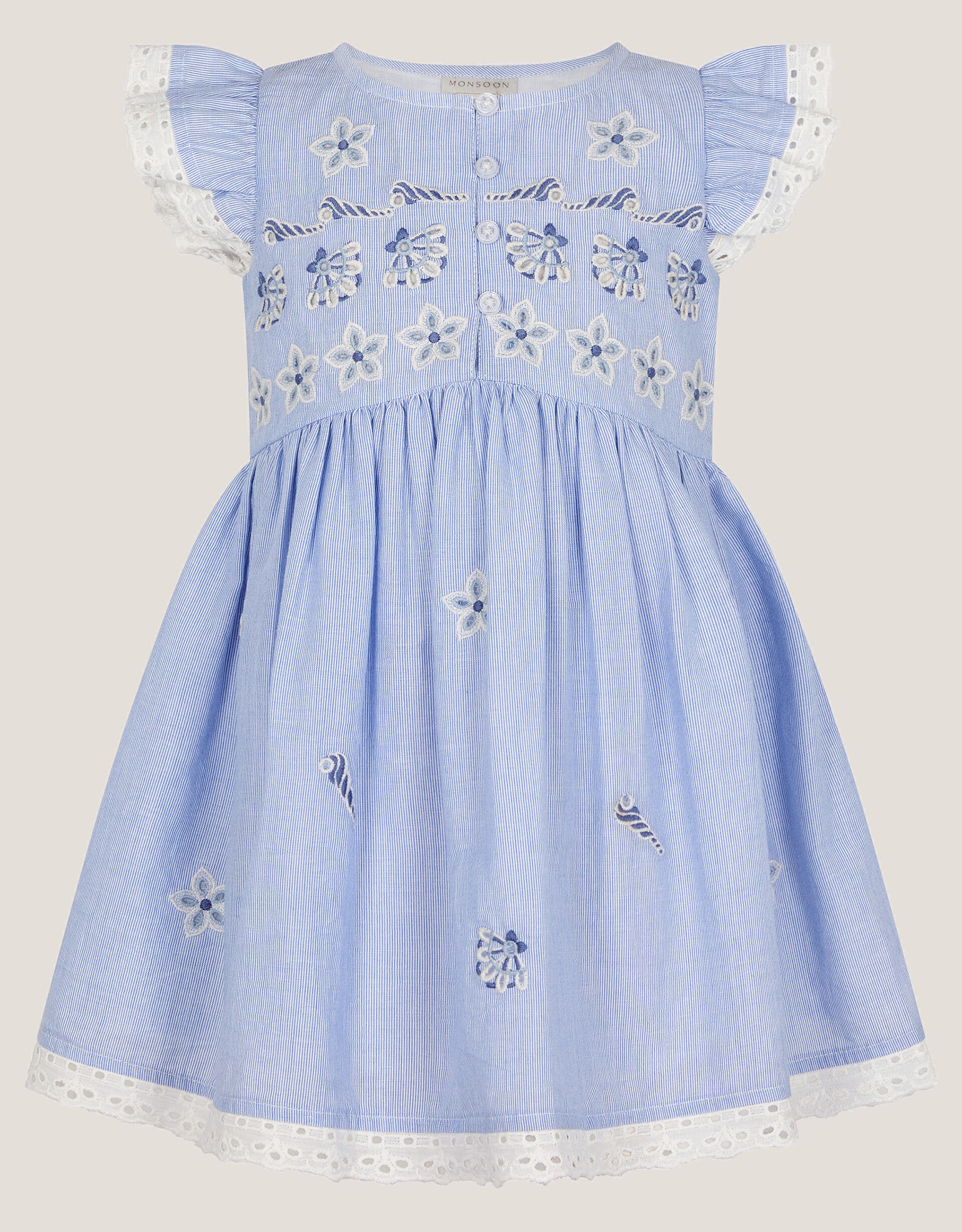 Baby Seashell Embroidered Dress, Blue (BLUE), large