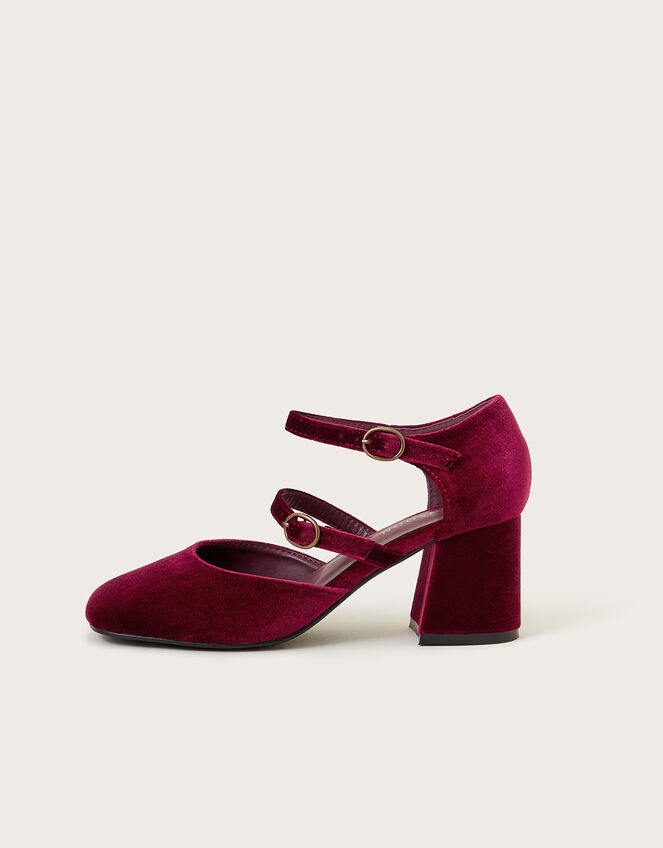 Ruth Velvet Mary Jane Heels, Red (BURGUNDY), large