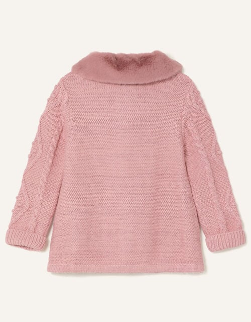Baby Fluffy Collar Knit Cardigan, Pink (PINK), large