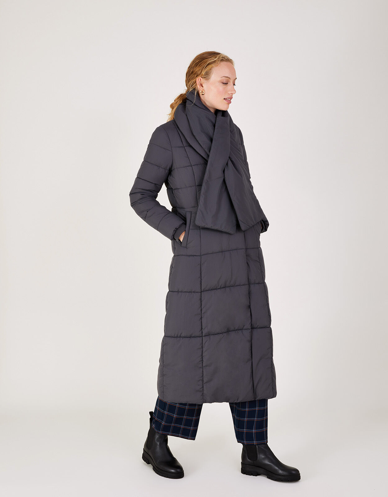 Scarlette Scarf Padded Coat with Recycled Polyester Grey