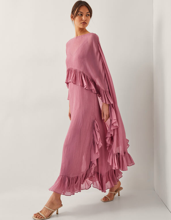 Jodie Cape Ruffle Maxi Slip Dress, Pink (ROSE PINK), large