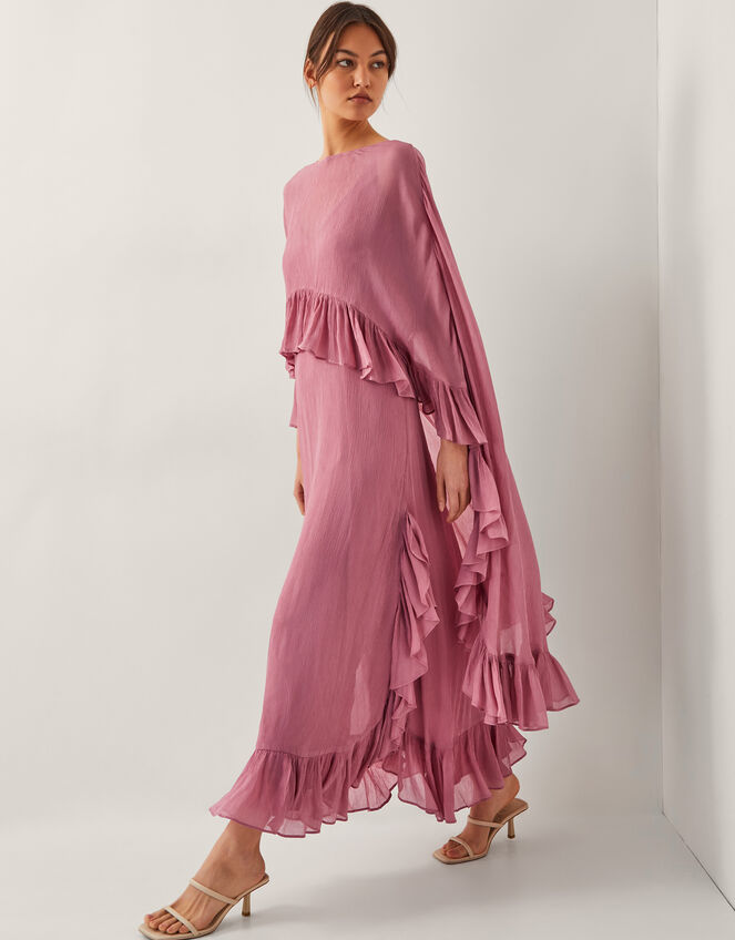 Jodie Cape Ruffle Maxi Slip Dress, Pink (ROSE PINK), large
