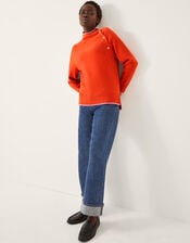 Bella High Neck Button Jumper, Orange (ORANGE), large