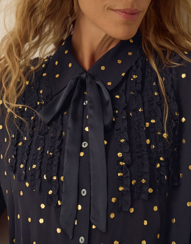 Stevie Foil Polka Dot Blouse, Blue (MIDNIGHT), large