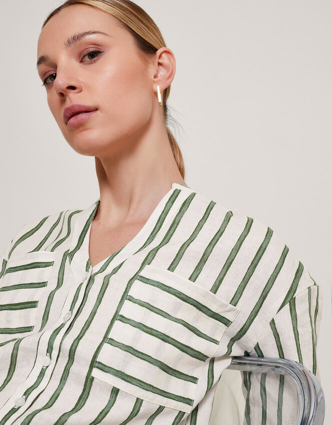 Santana Stripe Linen Shirt, Green (GREEN), large