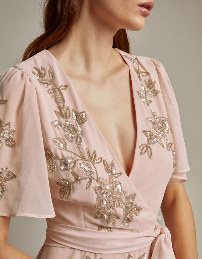 Sarah Embellished Wrap Dress , Pink (BLUSH), large