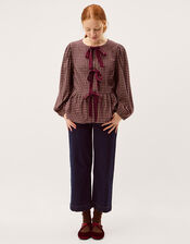 Agatha Flannel Print Tie Front Top, Red (CHERRY), large