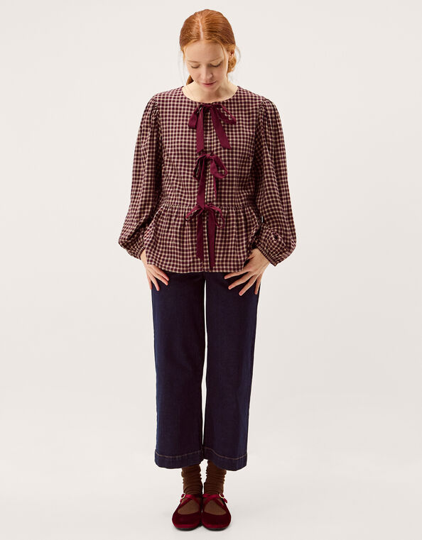 Agatha Check Tie Front Blouse, Red (CHERRY), large