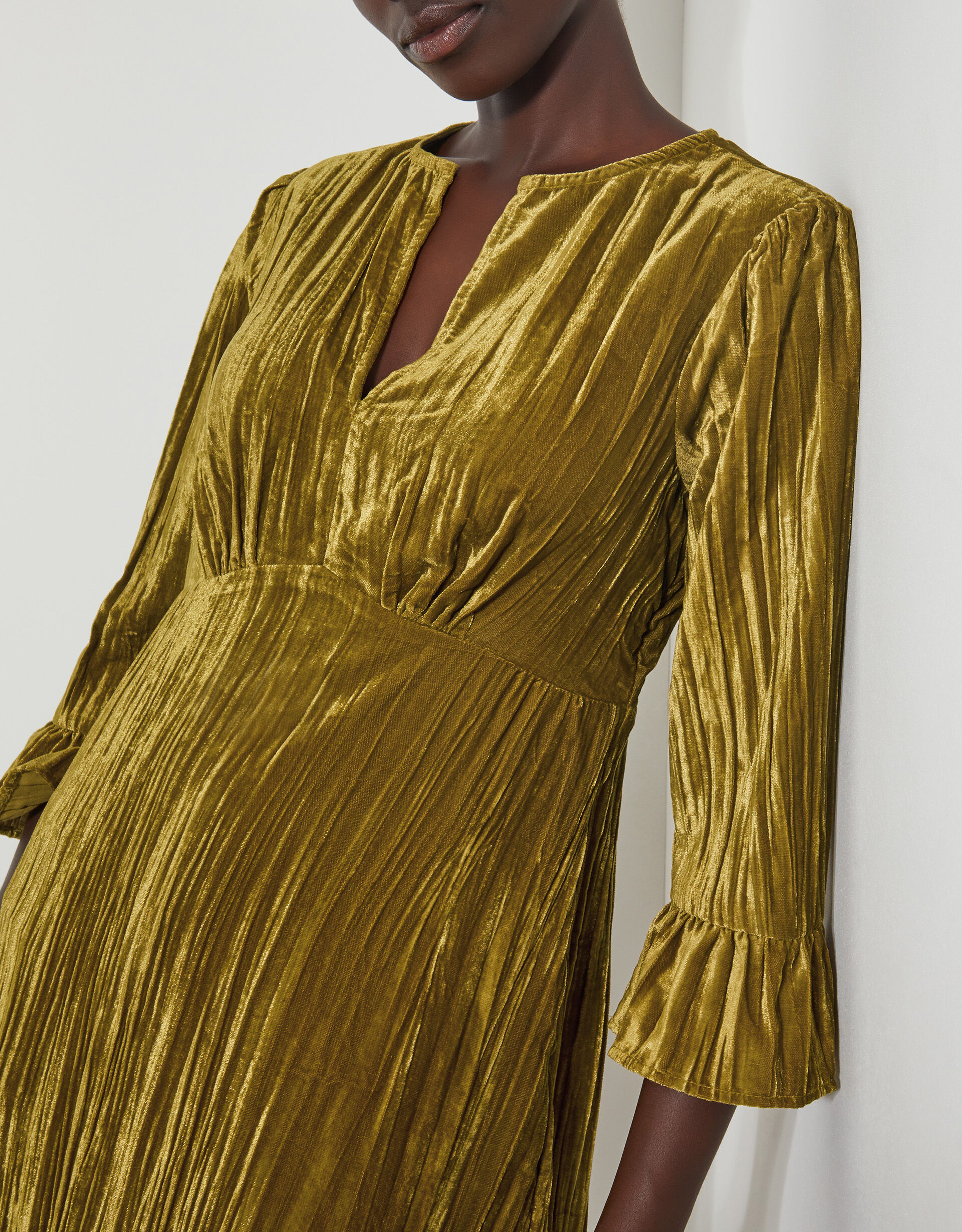 Yellow crushed velvet dress online