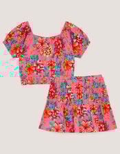 Tropical Floral Jersey Top & Skort Set, Pink (PINK), large