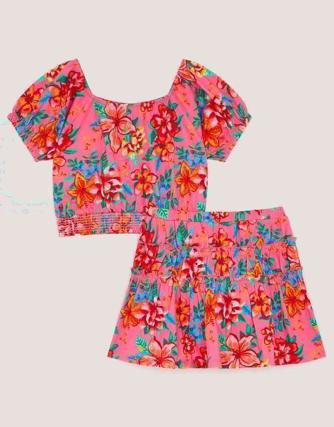 Tropical Floral Jersey Top & Skort Set, Pink (PINK), large