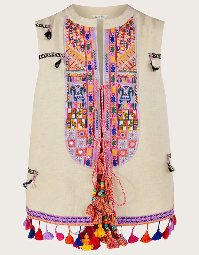 Embroidered Statement Tassel Waistcoat, , large
