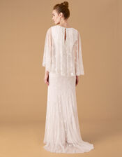 Zoey Floral Cape Bridal Dress, Ivory (IVORY), large