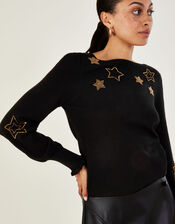 Star Beaded Badge Jumper with LENZING™ ECOVERO™, Black (BLACK), large