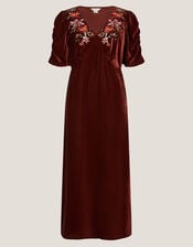 Josie Floral Embroidered Velvet Midi Dress, Copper (COPPER), large