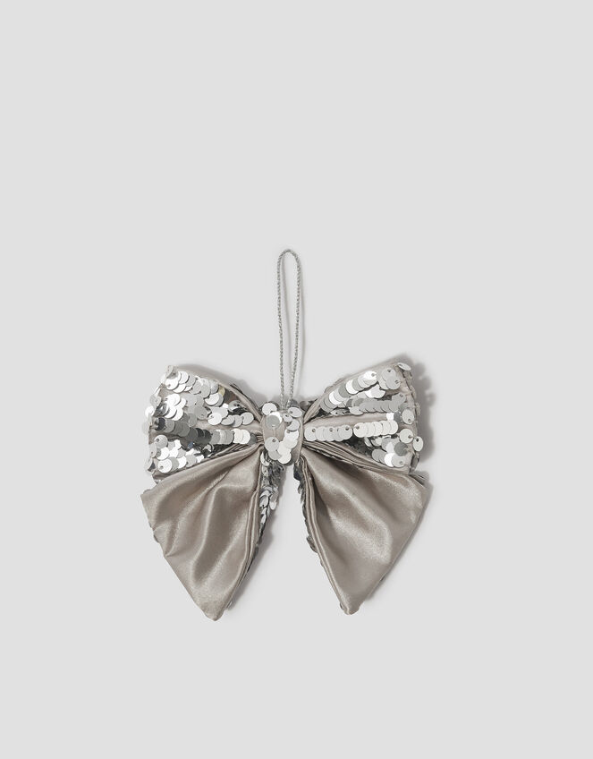 Sequin Bow Christmas Tree Decoration, Silver (SILVER), large
