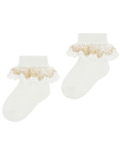 Baby Metallic Floral Ankle Socks, Ivory (IVORY), large