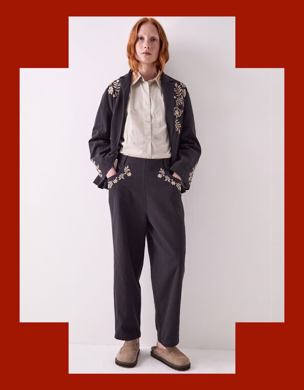 East Esme Embroidered Trousers, Grey (CHARCOAL), large