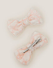 2-Pack Pearly Lace Bow Hair Clips, Pink (PINK), large