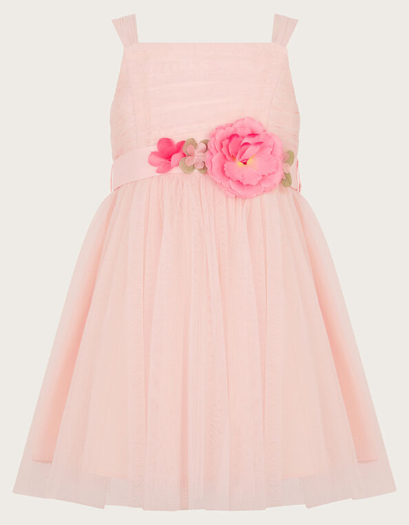 Baby Fleur Flower Belt Tulle Dress, Pink (PINK), large