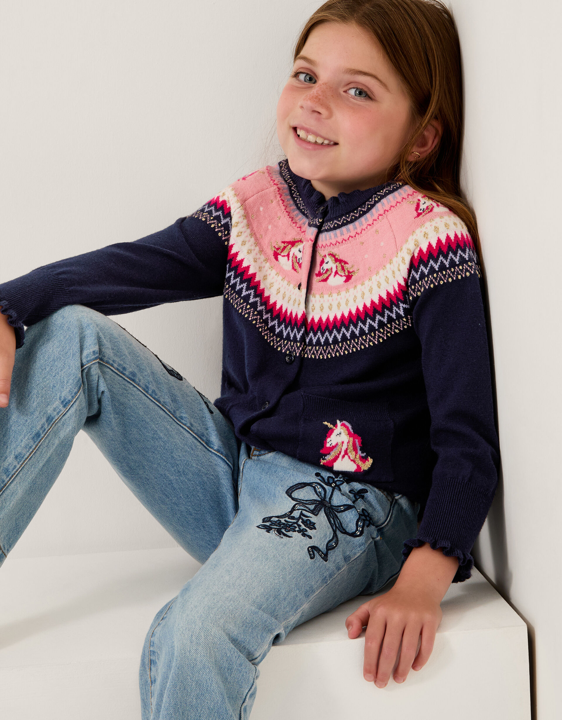 Unicorn Fair Isle Cardigan Blue