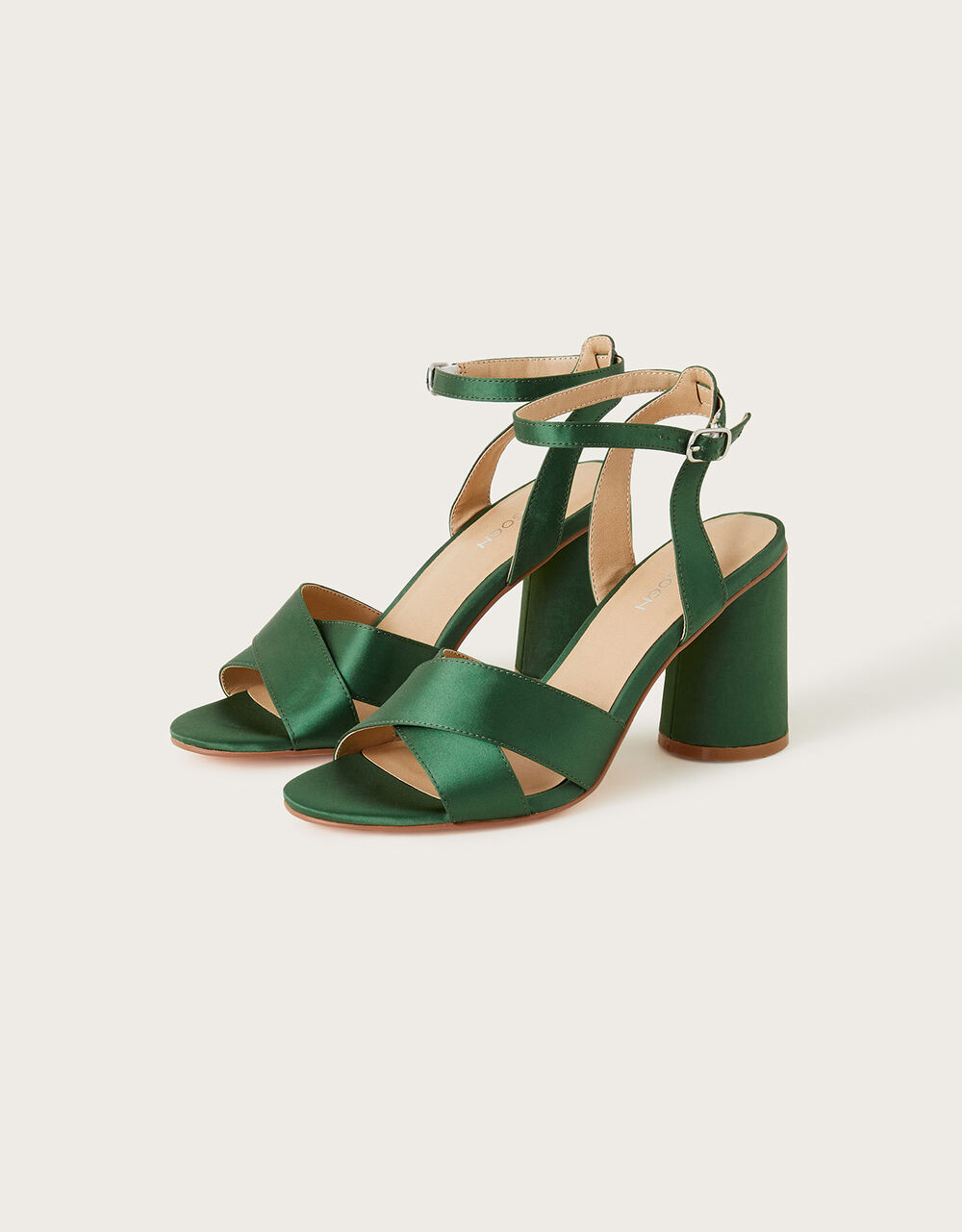Satin Block Heels Green Occasion Shoes Monsoon UK.