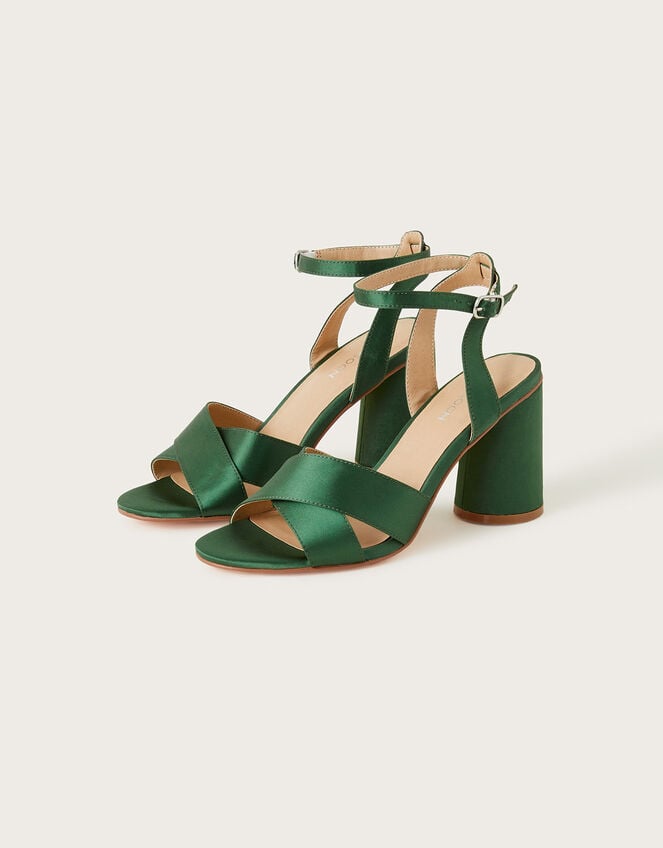 Satin Block Heels, Green (GREEN), large