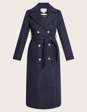 Lola Belted Wool Trench Coat, Blue (NAVY), large