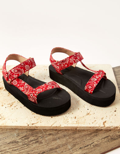 Fabric Print Sandals Red, Red (RED), large