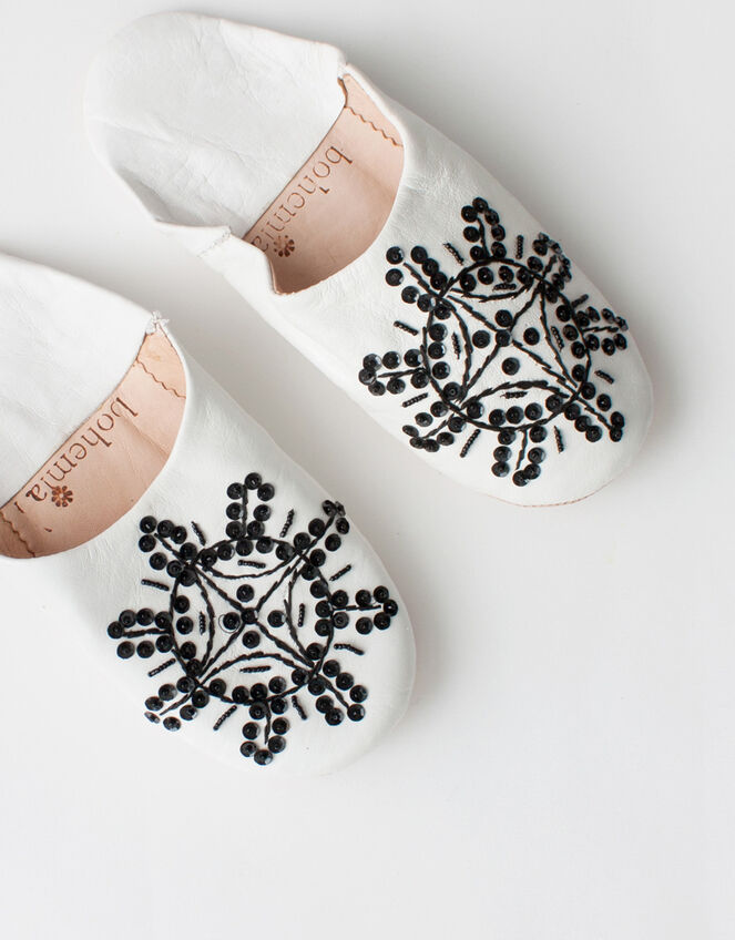 Bohemia Design Sequin Slippers, White (WHITE), large