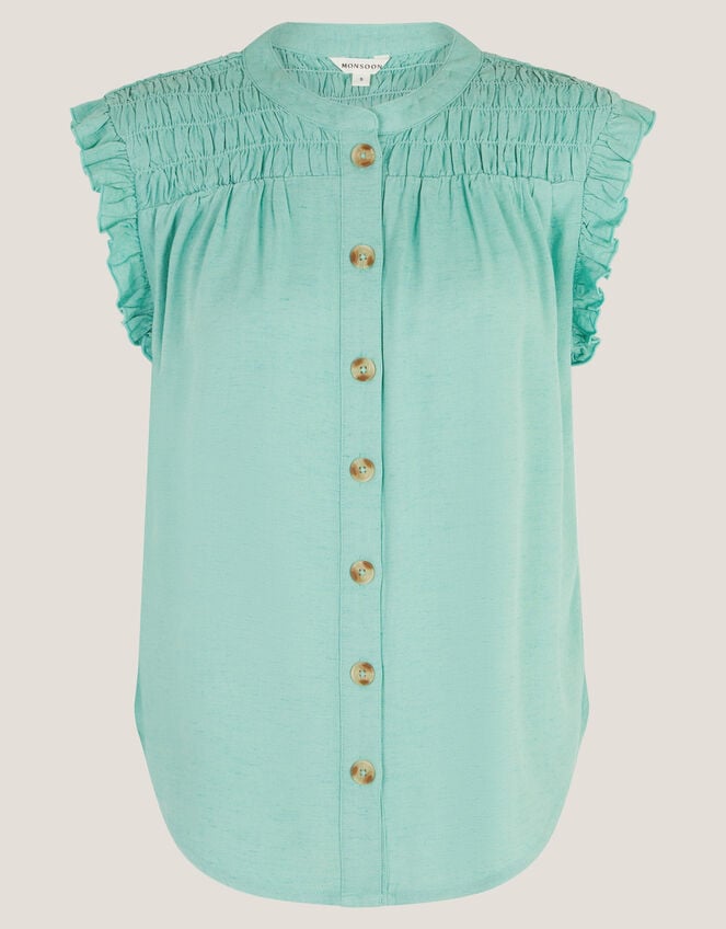 Evelyn Sleeveless Smocked Top, SEA GREEN, large