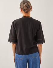 Hayley Embroidered Linen Blend Tie Top, Black (BLACK), large