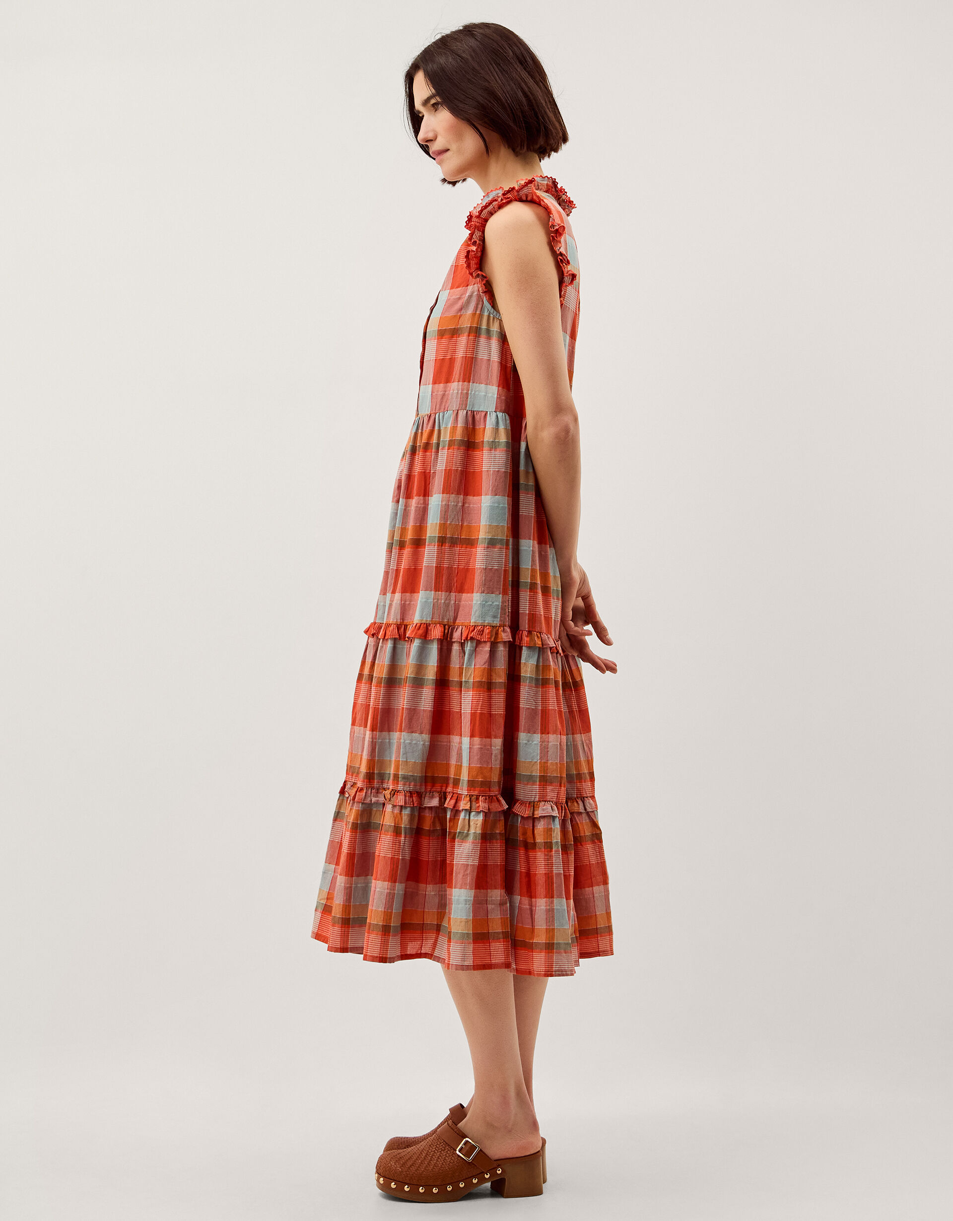 ㅇ*ㅔ様 andmary Cecily check long dress Cecily Check Print Tiered Midi Dress Orange | Day Dresses