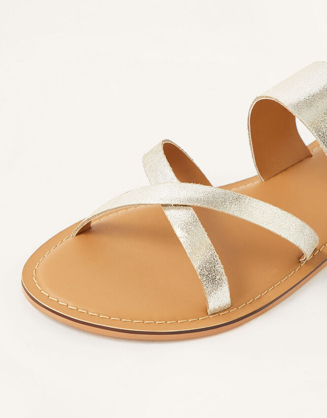 Metallic Leather Cross-Over Sandals, Silver (SILVER), large