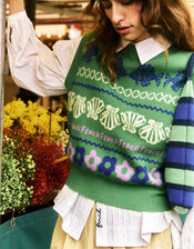 FRNCH Johan Fish Knit Vest, Green (GREEN), large