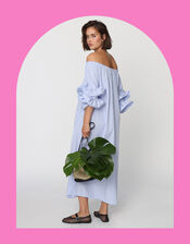 Crās Ita Off-The-Shoulder Stripe Midi Dress, Blue (BLUE), large