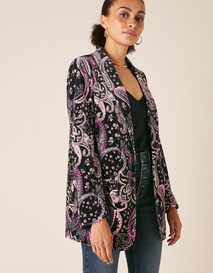 Paisley Print Velvet Jacket Black Women's Jackets Monsoon UK.