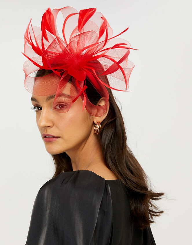 Carrie Oversized Loop Fascinator, Red (RED), large