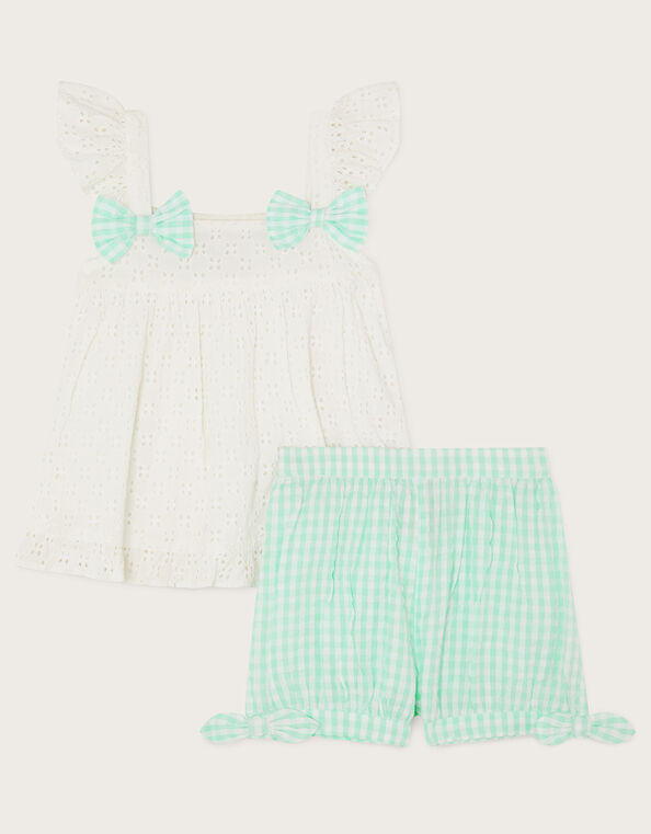Baby Broderie Gingham Set, Green (MINT), large